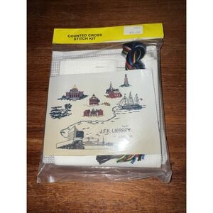 Boston & JFK Library  Counted Cross Stitch Kit  10 X 13.5 inch Kit New Vintage
